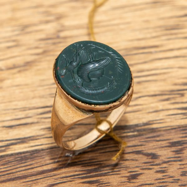 Green Agad Gold Ring